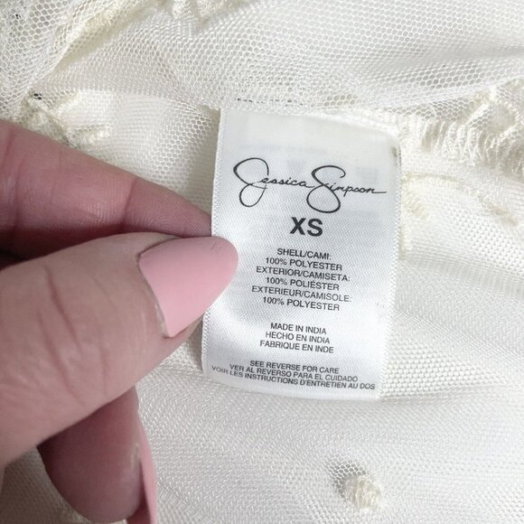 NWOT Jessica Simpson XS Cream Lace Beaded V Neck Sheer Blouse Sheer w/Camisole - Picture 9 of 11